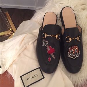 Gucci Princetown sword and tiger horsebit mule